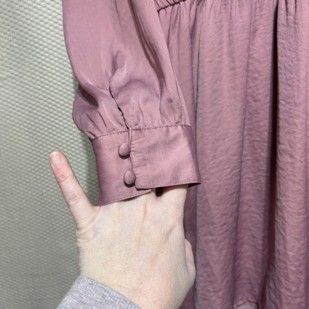 American Eagle Mauve Long Sleeve Dress Elastic Waist V-Neck Size Small - Picture 2 of 11